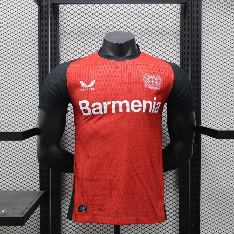 Camisa Bayer Leverkusen Home 2024/25 Jogador Castore Masculino - Vermelha, Preta e Branca